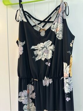 Maurices Black Floral Maxi Dress with Ring and Crisscross Straps